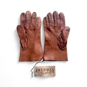 Deer Skin Leather Gloves, Brown Stitch Detail